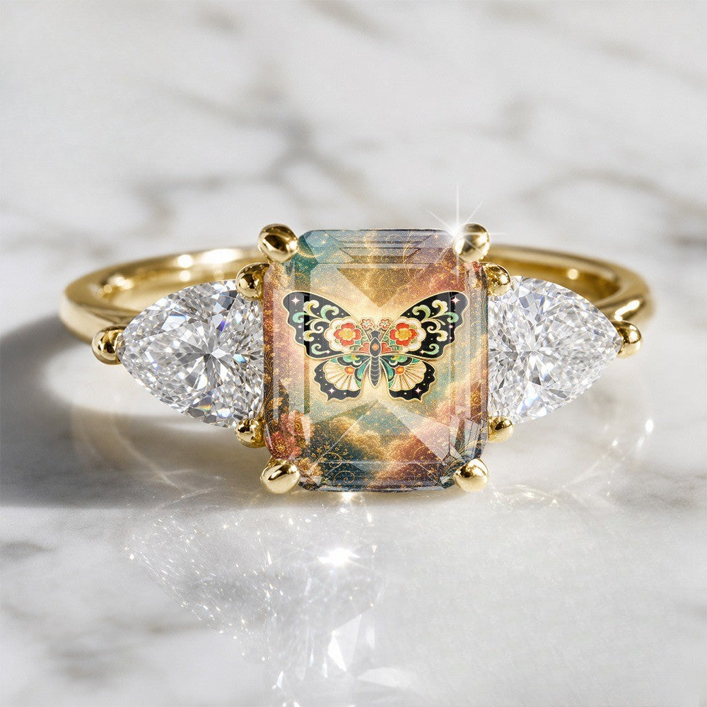 Butterfly & Starry Sky Three-Stone Ring