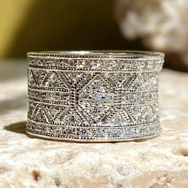 Vintage Filigree Zircon Wide Band Ring
