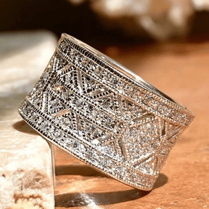 Vintage Filigree Zircon Wide Band Ring