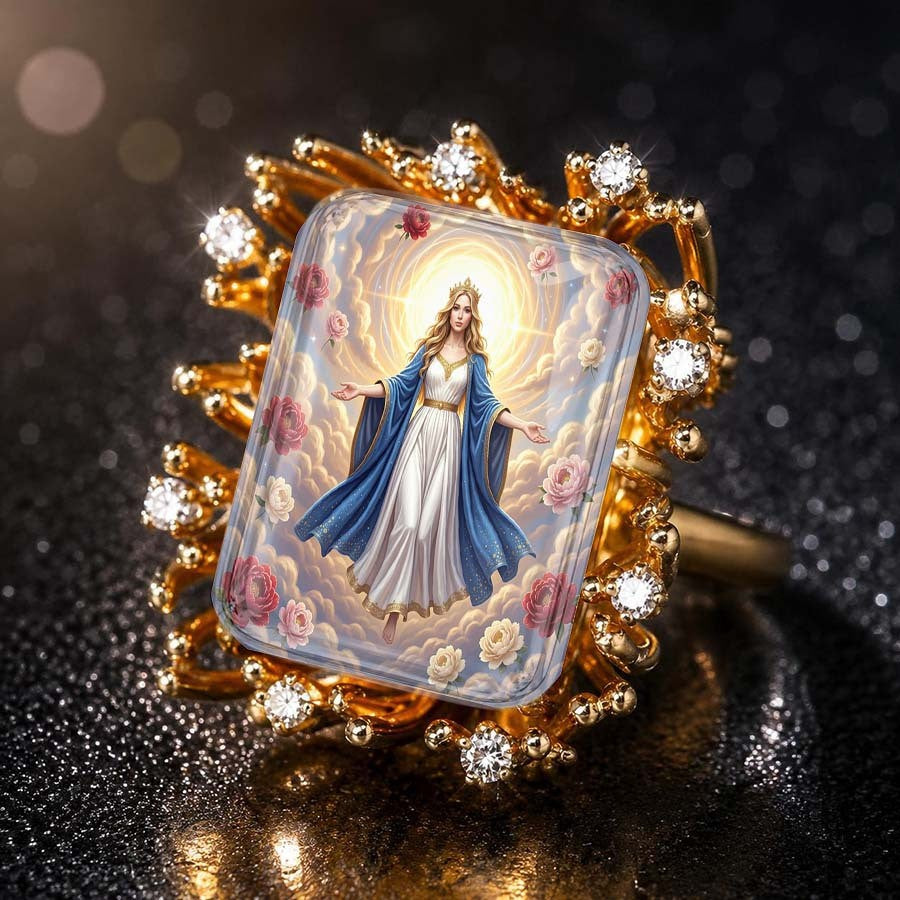 Radiant Virgin Mary Square Ring
