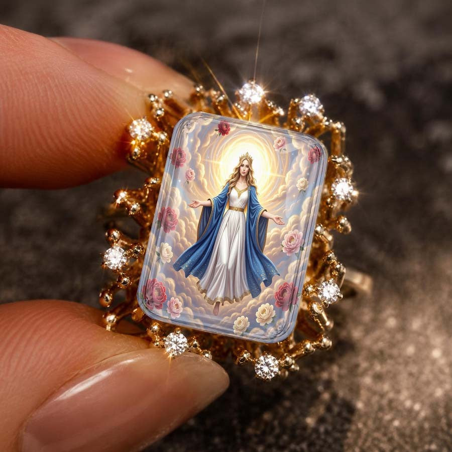 Radiant Virgin Mary Square Ring