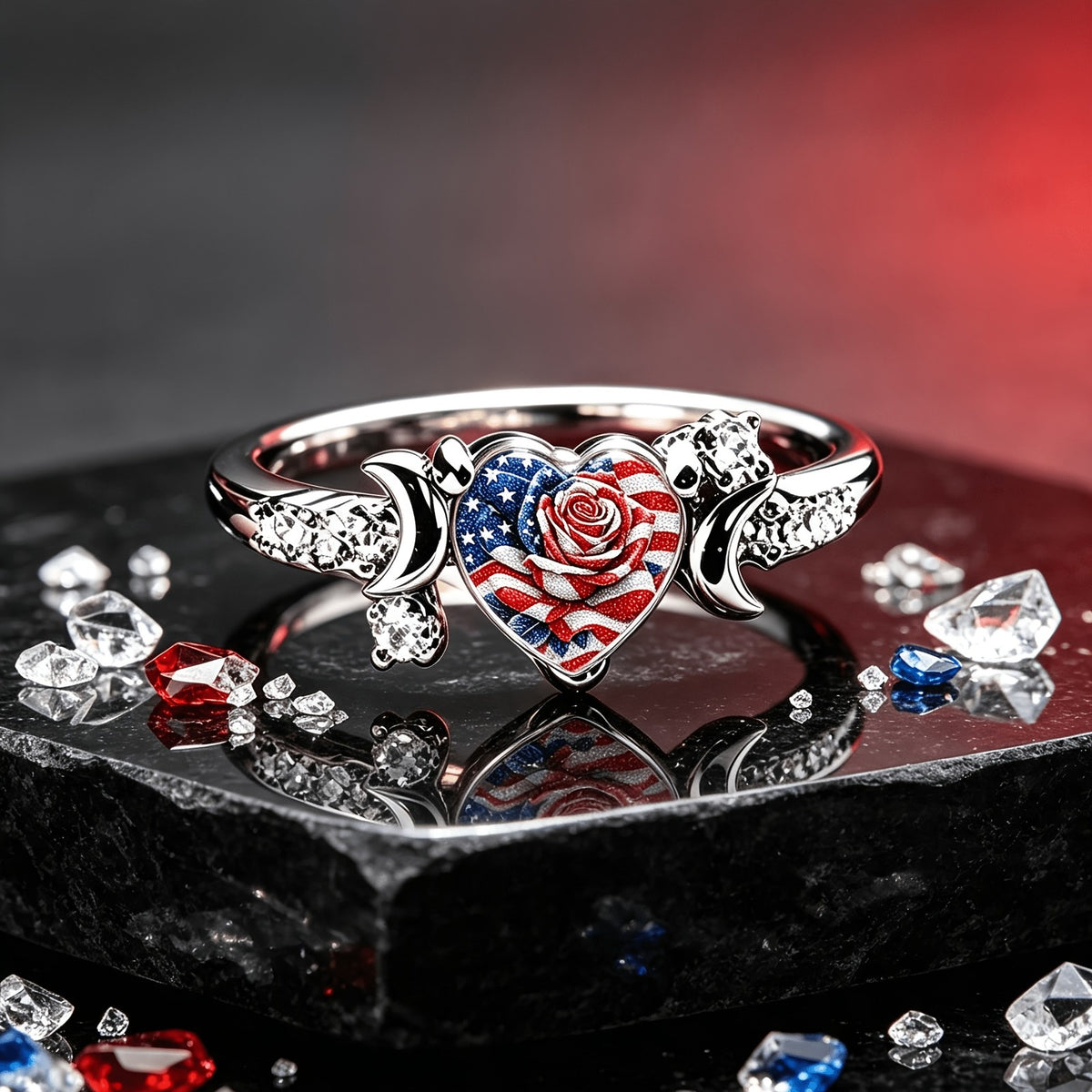 Patriotic Rose Heart Ring