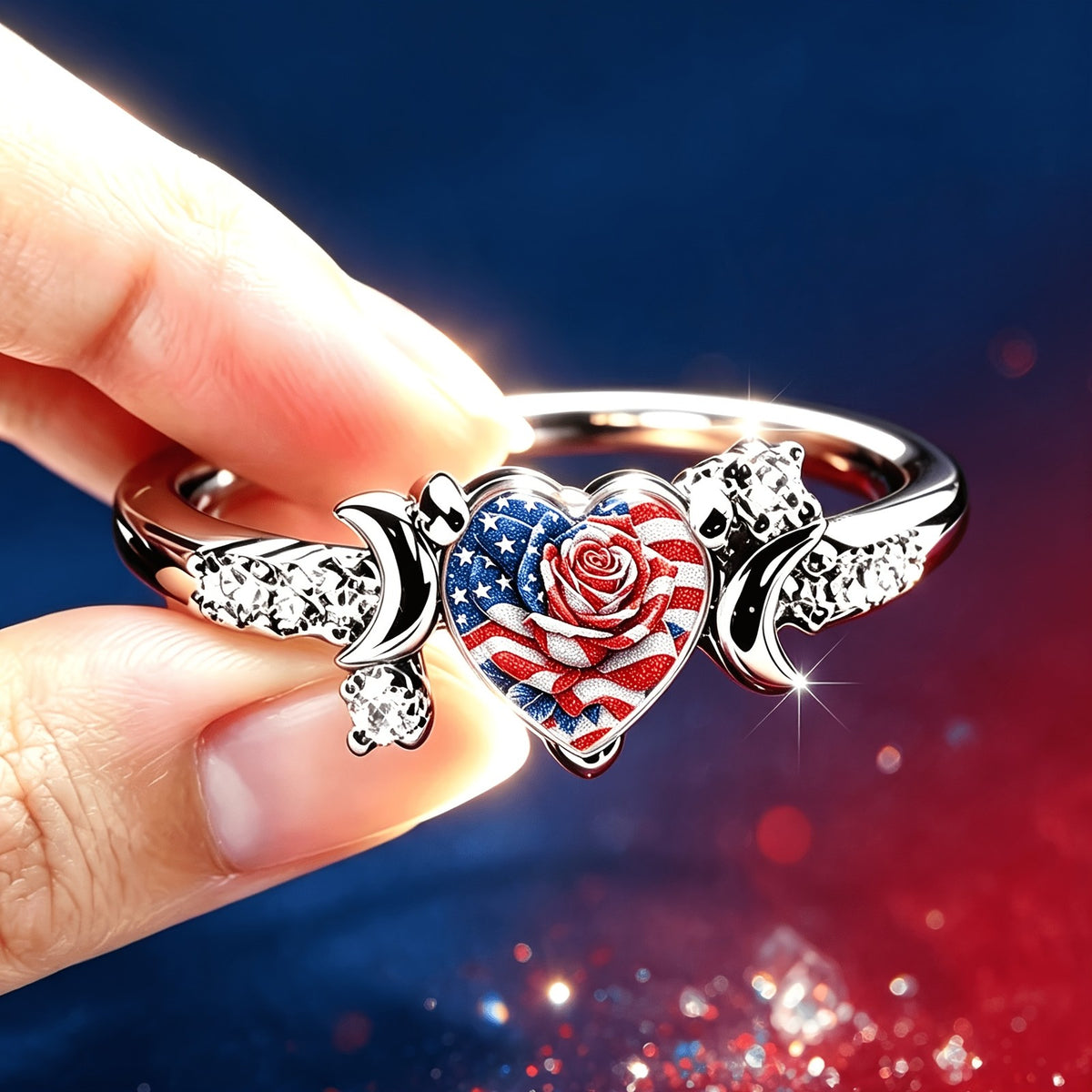 Patriotic Rose Heart Ring