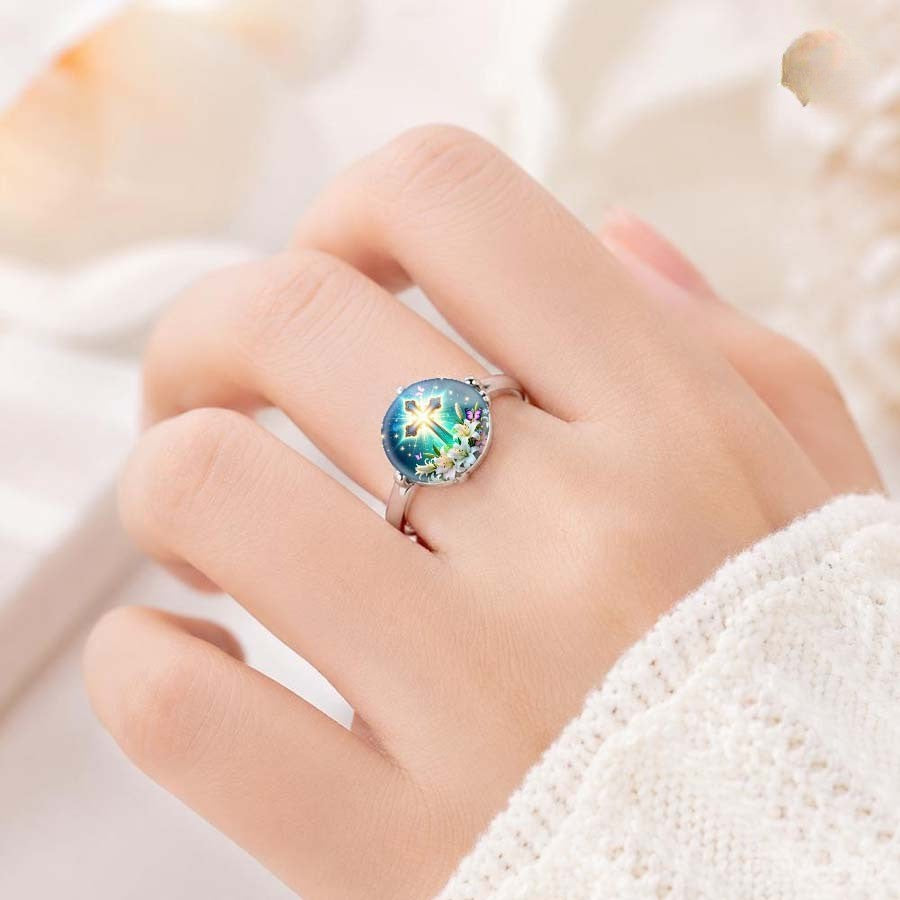 Cross & Lily Floral Ring
