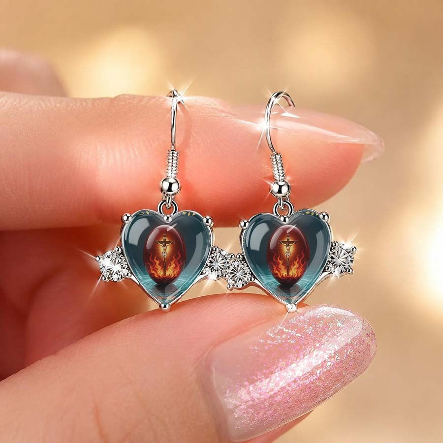 Sacred Heart Glass Drop Earrings
