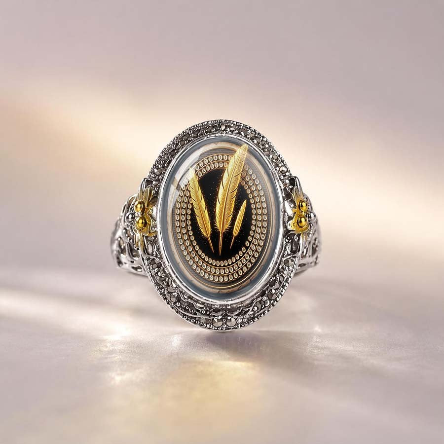 Golden Feather Floral Ring