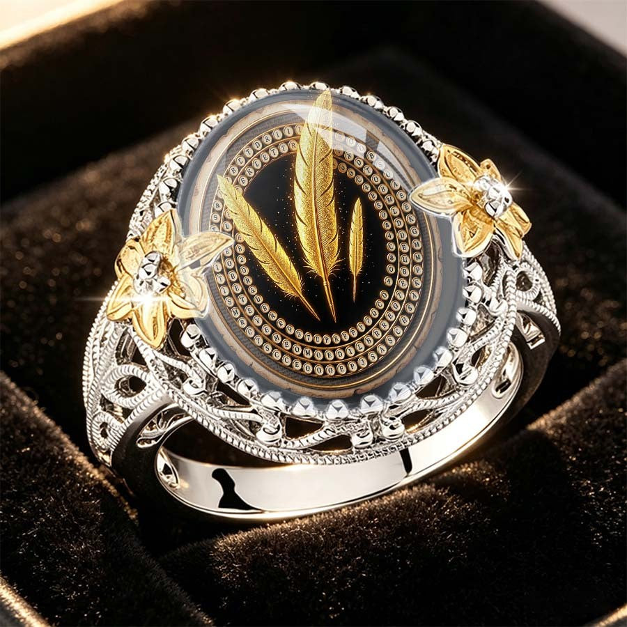 Golden Feather Floral Ring
