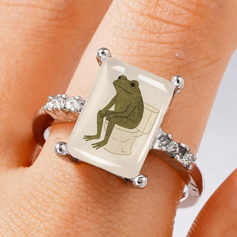 Frog on Toilet Rectangle Ring
