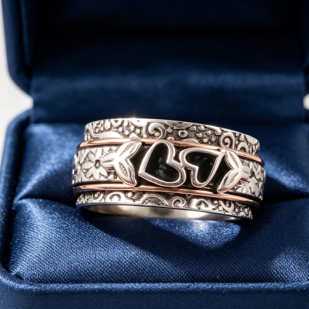 Floral & Heart Carved Band Ring