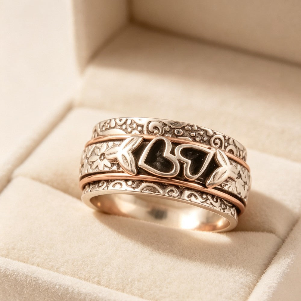 Floral & Heart Carved Band Ring