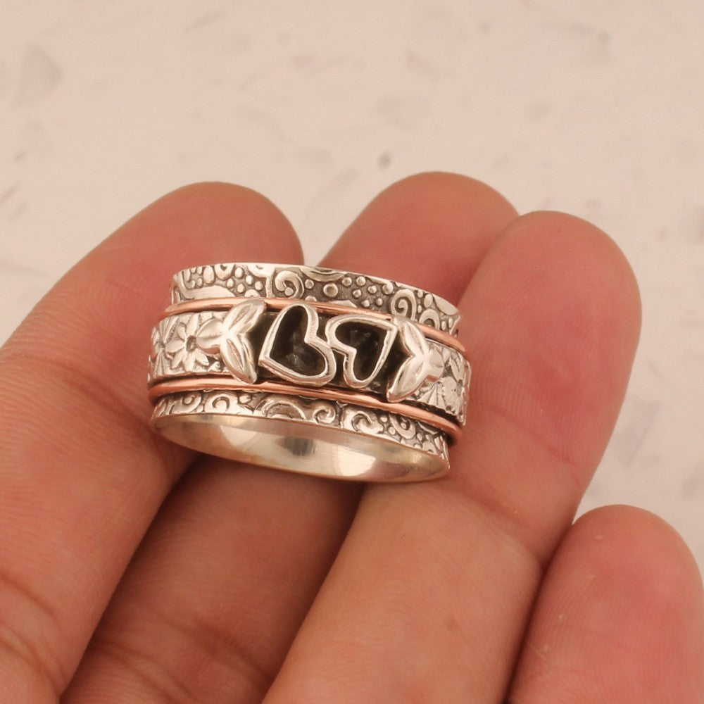Floral & Heart Carved Band Ring