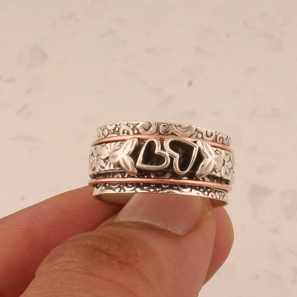 Floral & Heart Carved Band Ring