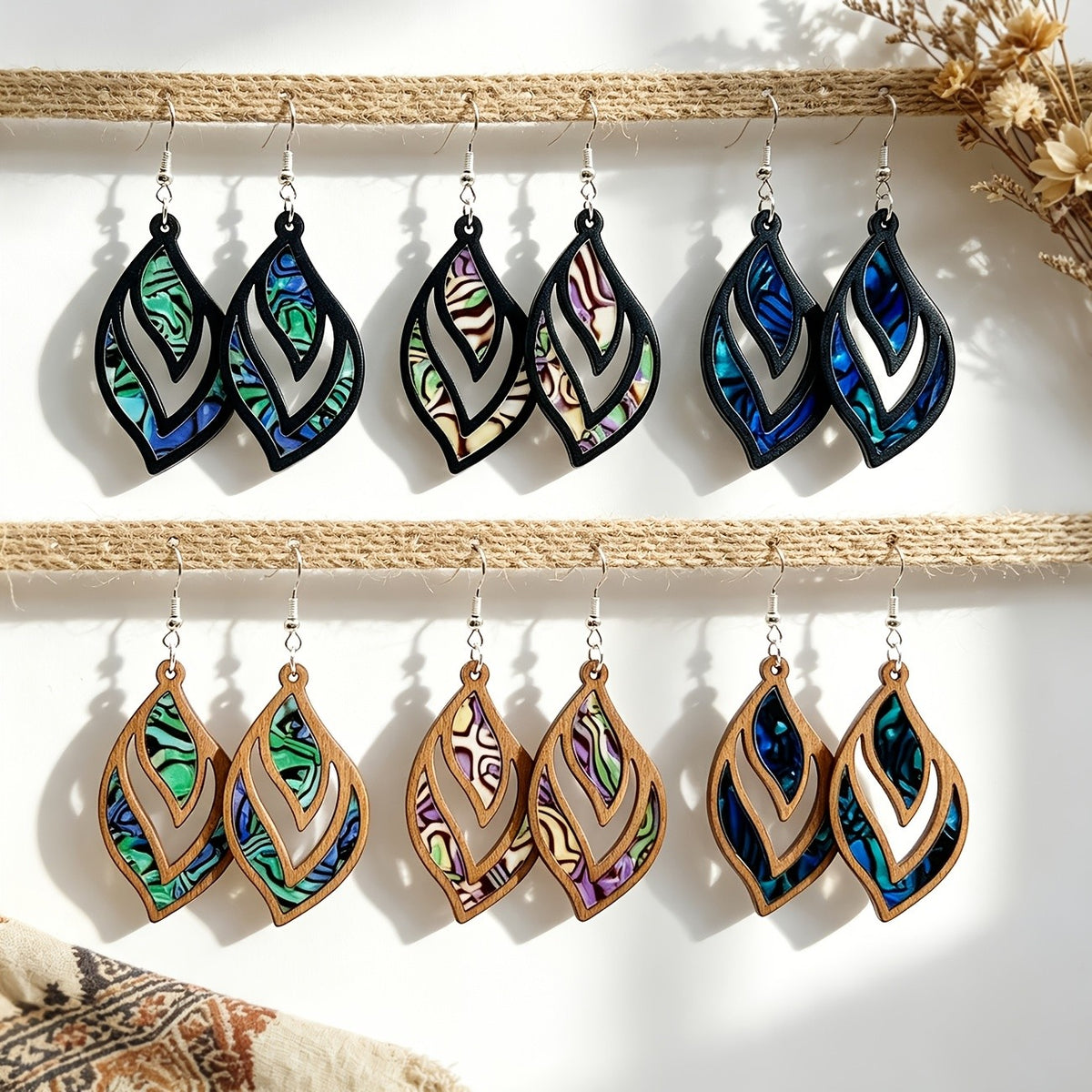 Wooden Leaf Inlay Earrings