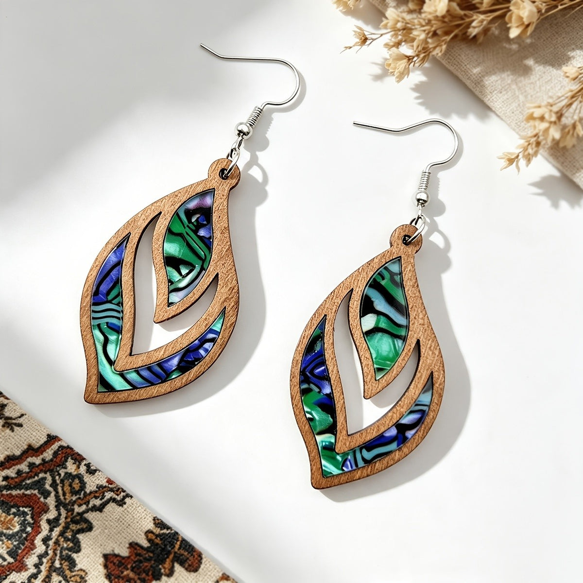Wooden Leaf Inlay Earrings