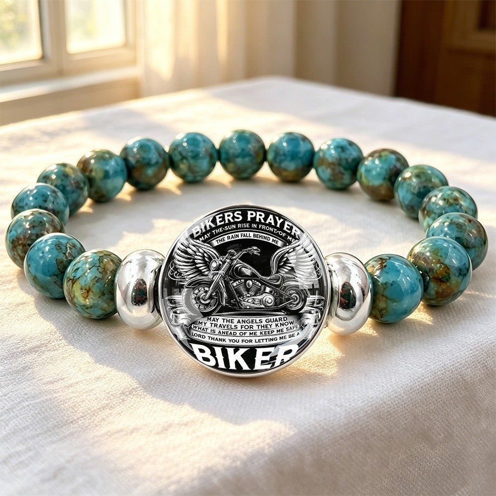 Turquoise Biker Prayer Bracelet