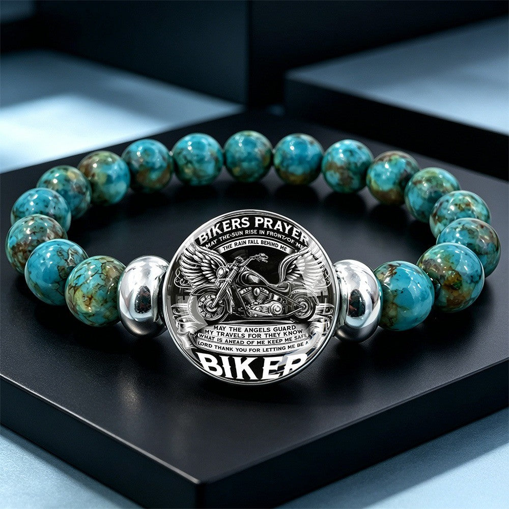 Turquoise Biker Prayer Bracelet