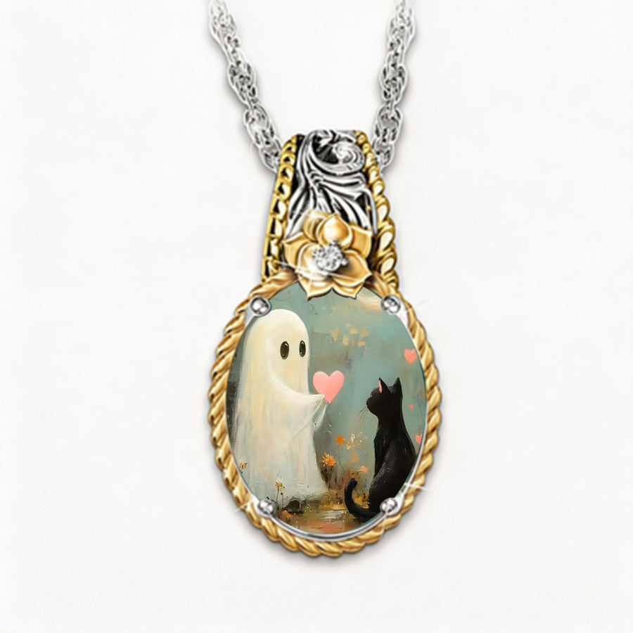 Ghost & Cat Cameo Necklace