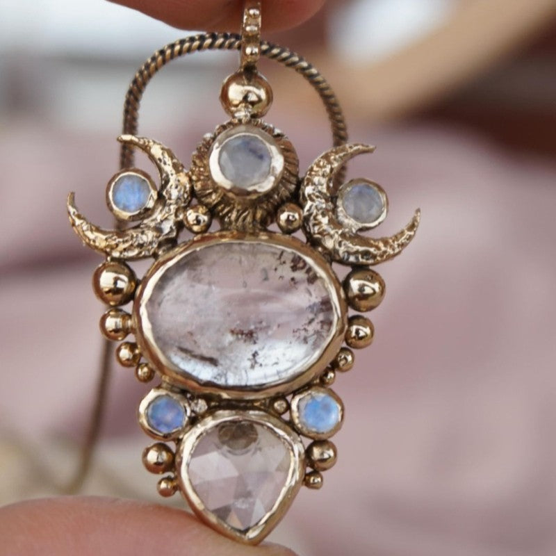 Celestial Moon & Crystal Pendant Necklace