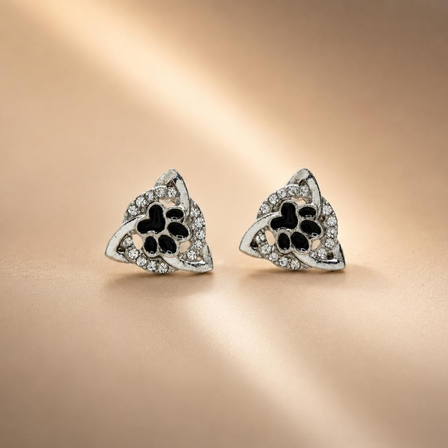 Black Paw Triangle Stud Earrings
