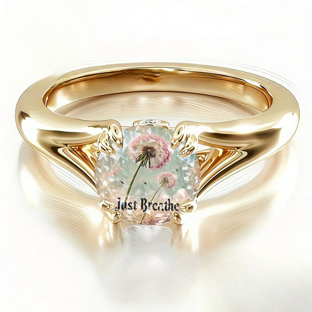 Pink Dandelion Just Breathe Ring