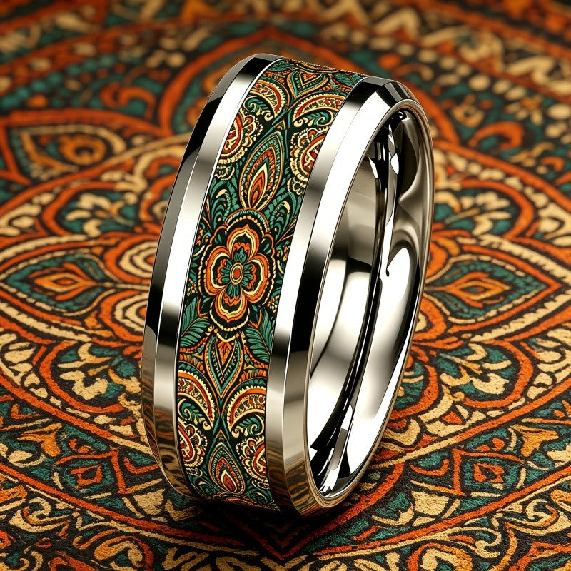 Teal Paisley Floral Band Ring