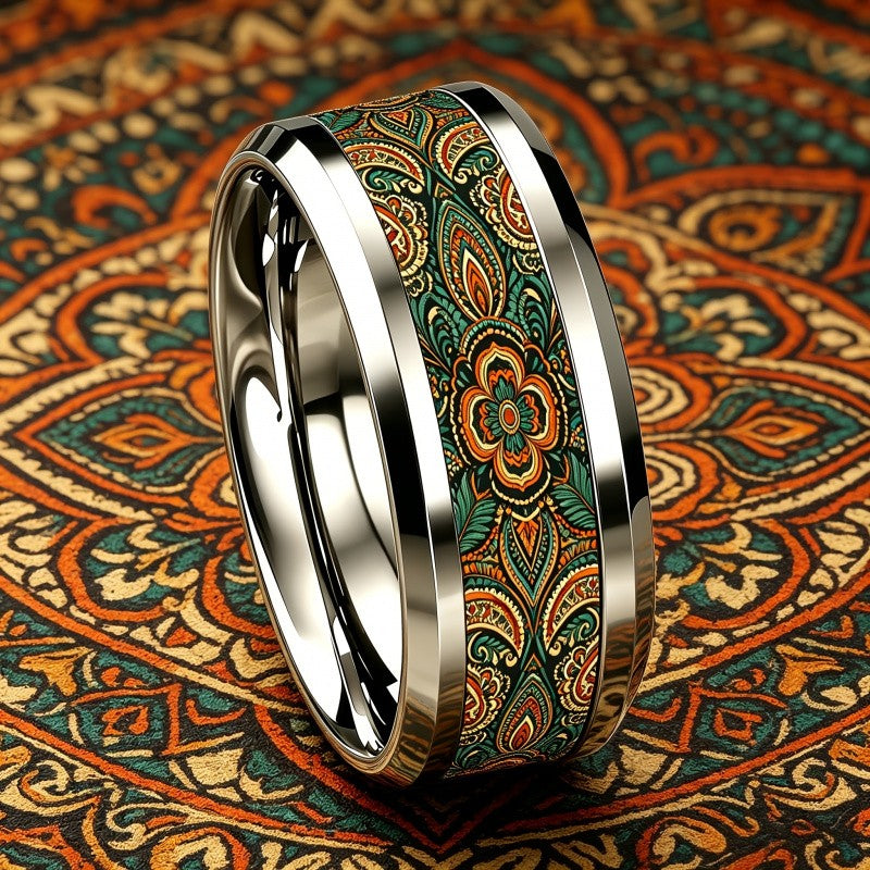 Teal Paisley Floral Band Ring