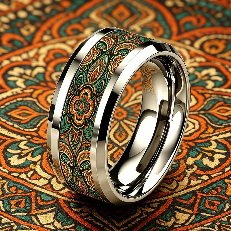 Teal Paisley Floral Band Ring