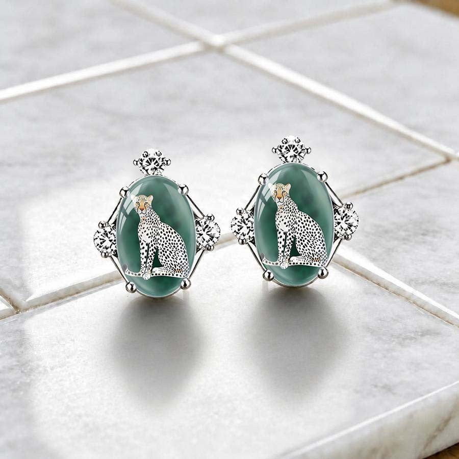 Green Cheetah Oval Stud Earrings