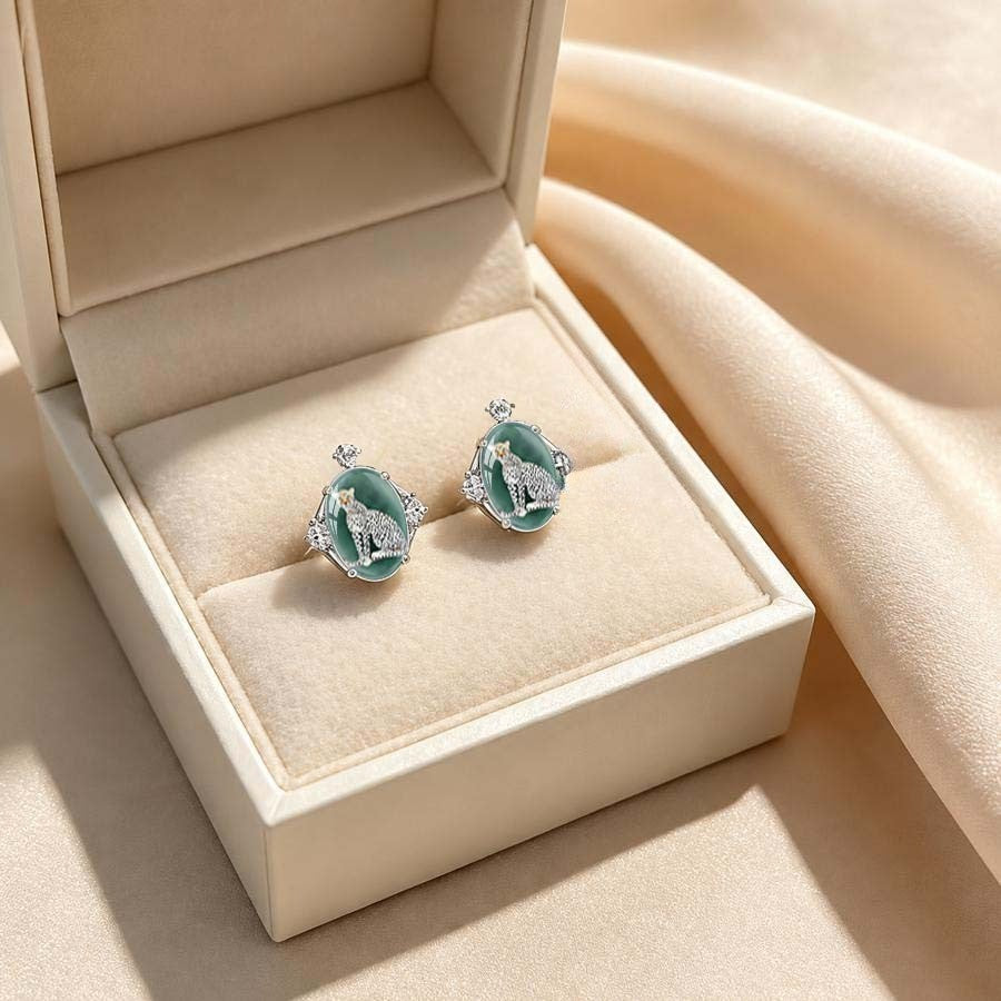 Green Cheetah Oval Stud Earrings