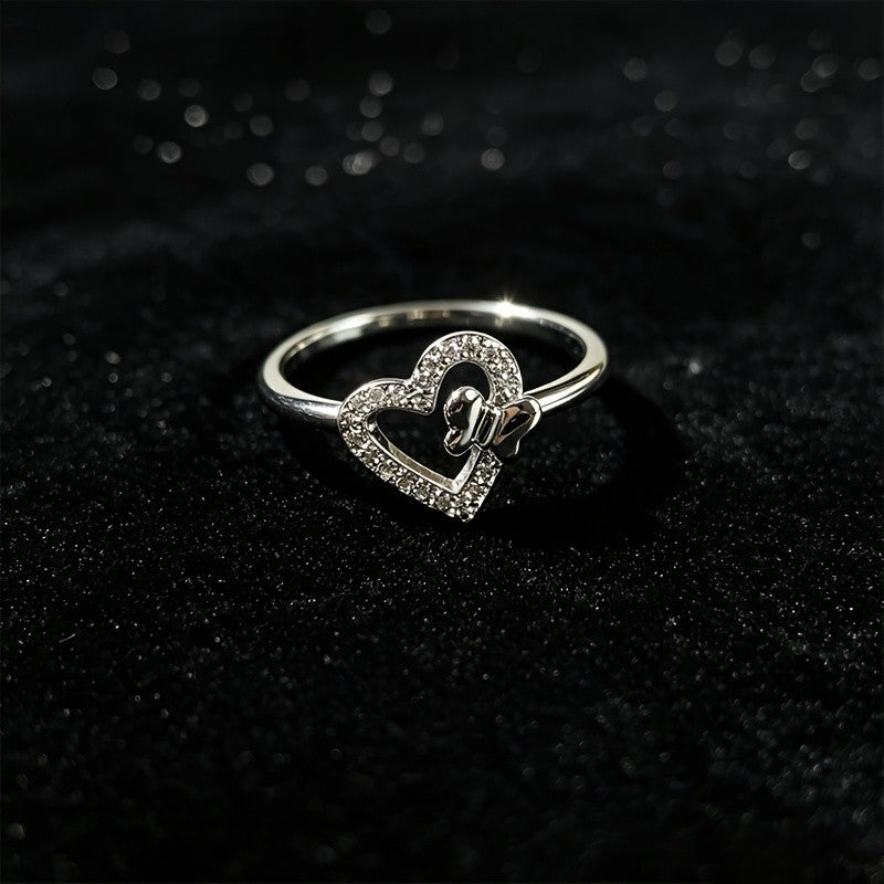 Crystal Heart Bow Ring
