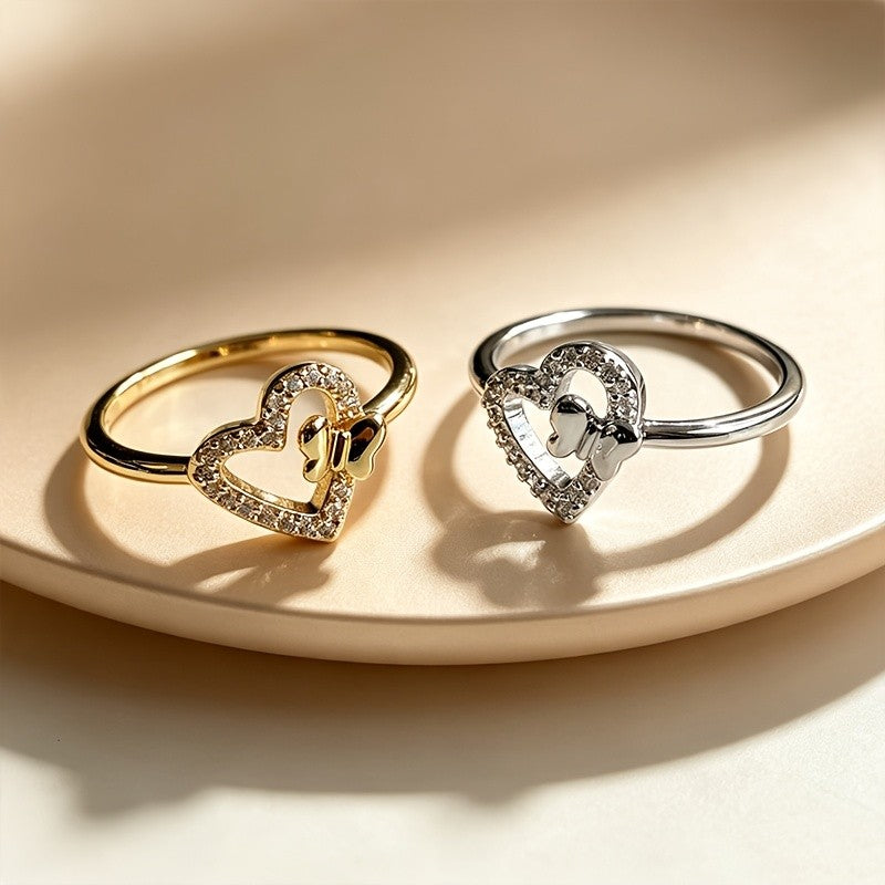 Crystal Heart Bow Ring