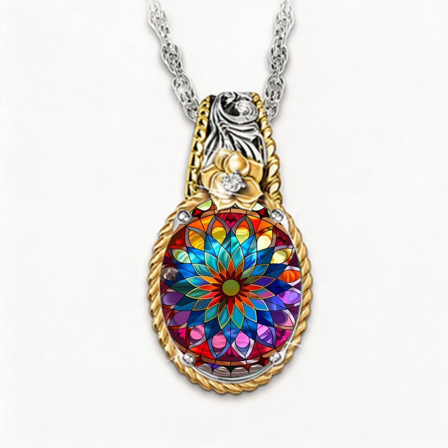 Colorful Stained Glass Mandala Pendant Necklace