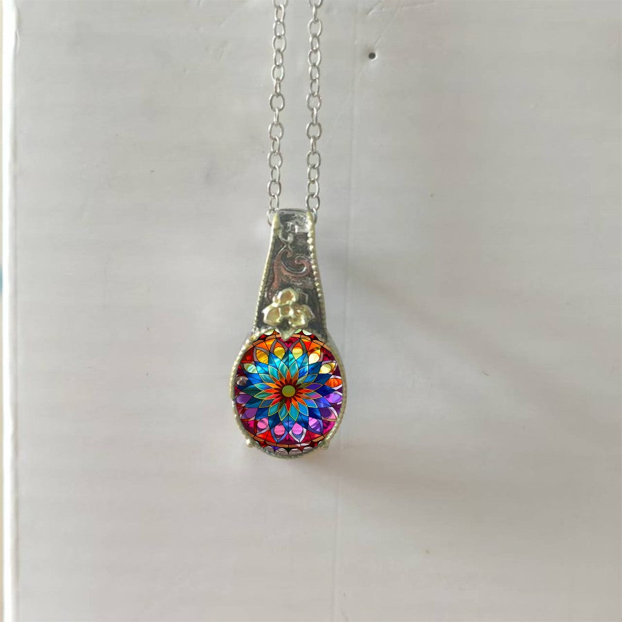 Colorful Stained Glass Mandala Pendant Necklace