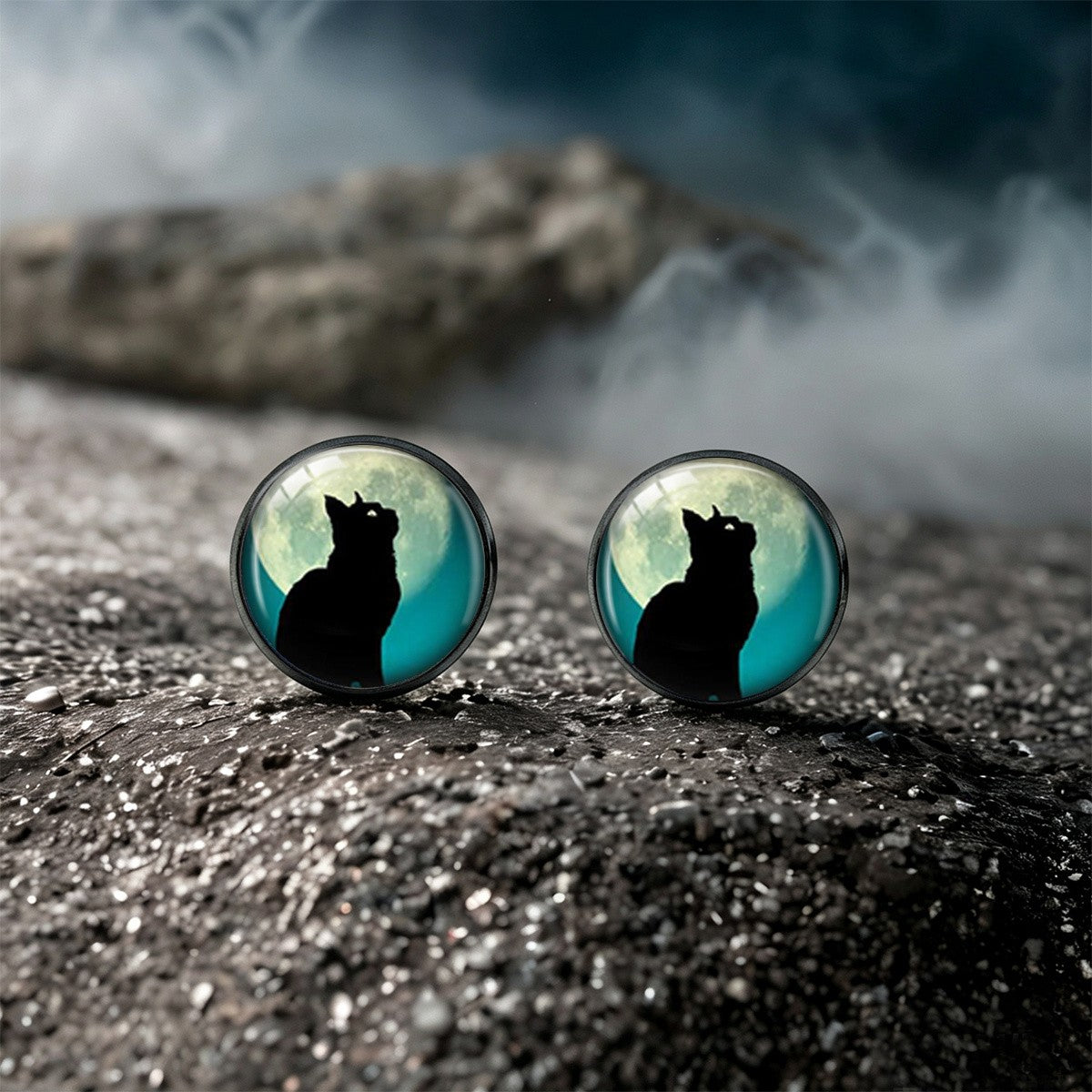 Moonlit Cat Silhouette Stud Earrings