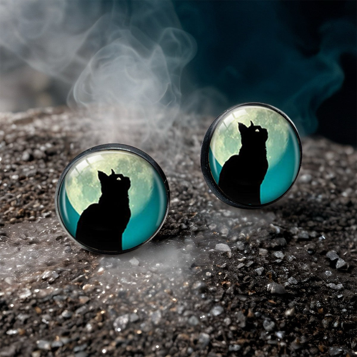 Moonlit Cat Silhouette Stud Earrings