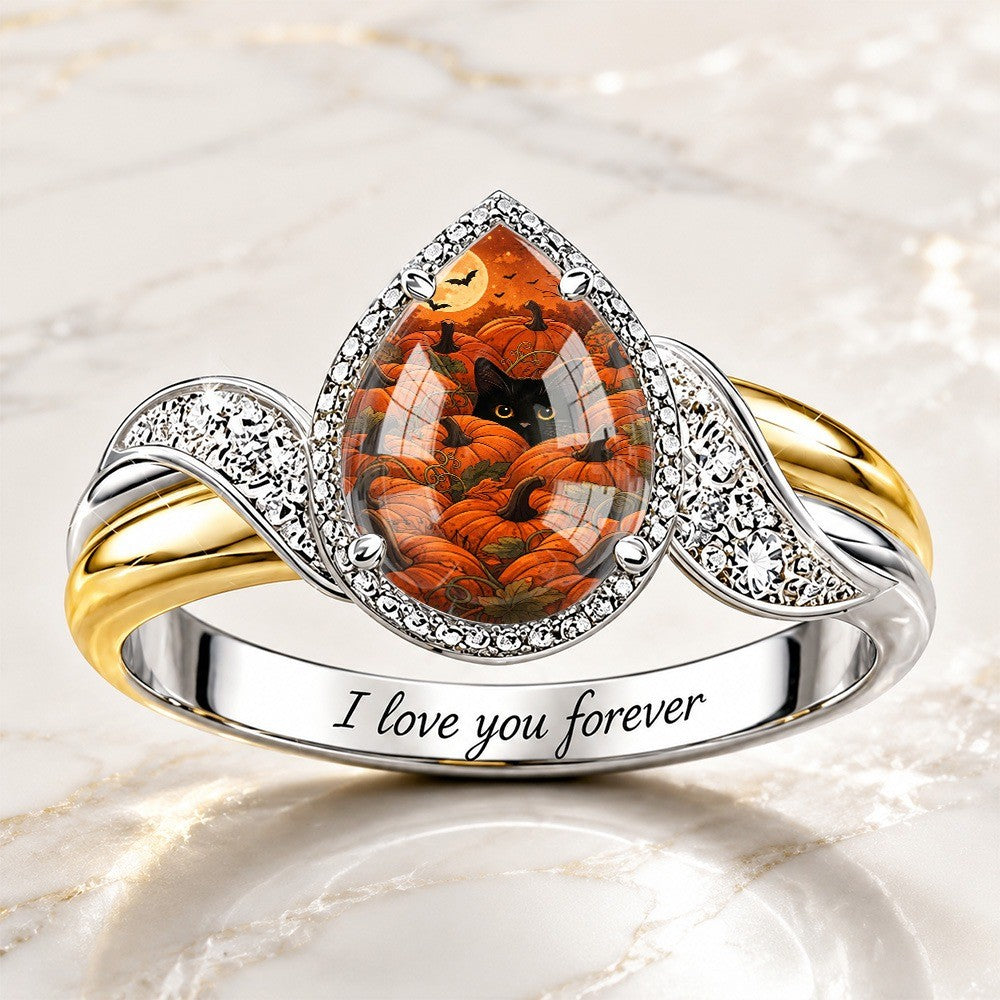 Engraved Pumpkin Patch Teardrop Ring