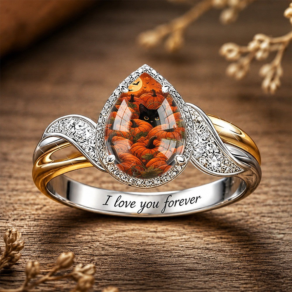 Engraved Pumpkin Patch Teardrop Ring