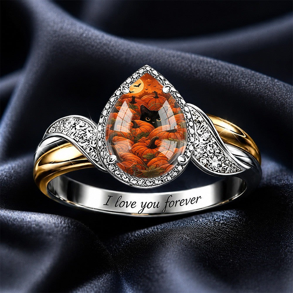Engraved Pumpkin Patch Teardrop Ring