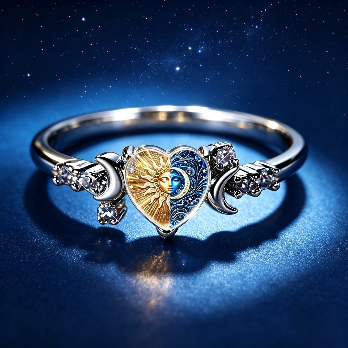 Rhinestone Celestial Sun & Moon Heart Ring