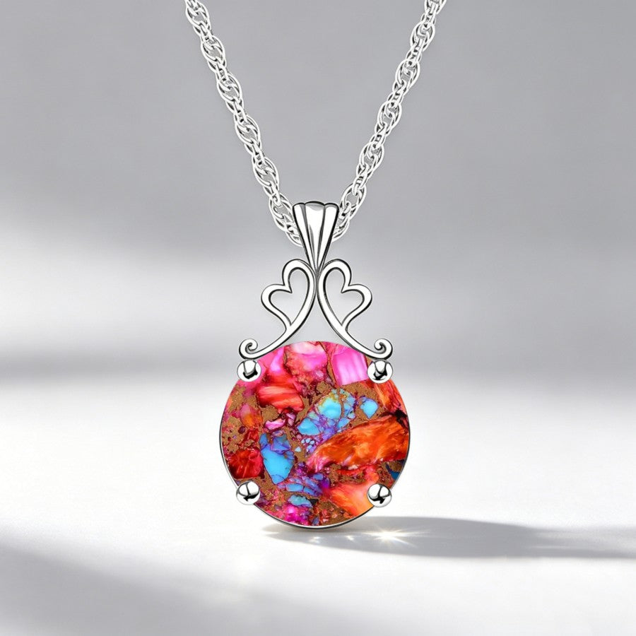 Colorful Mosaic Round Pendant Necklace