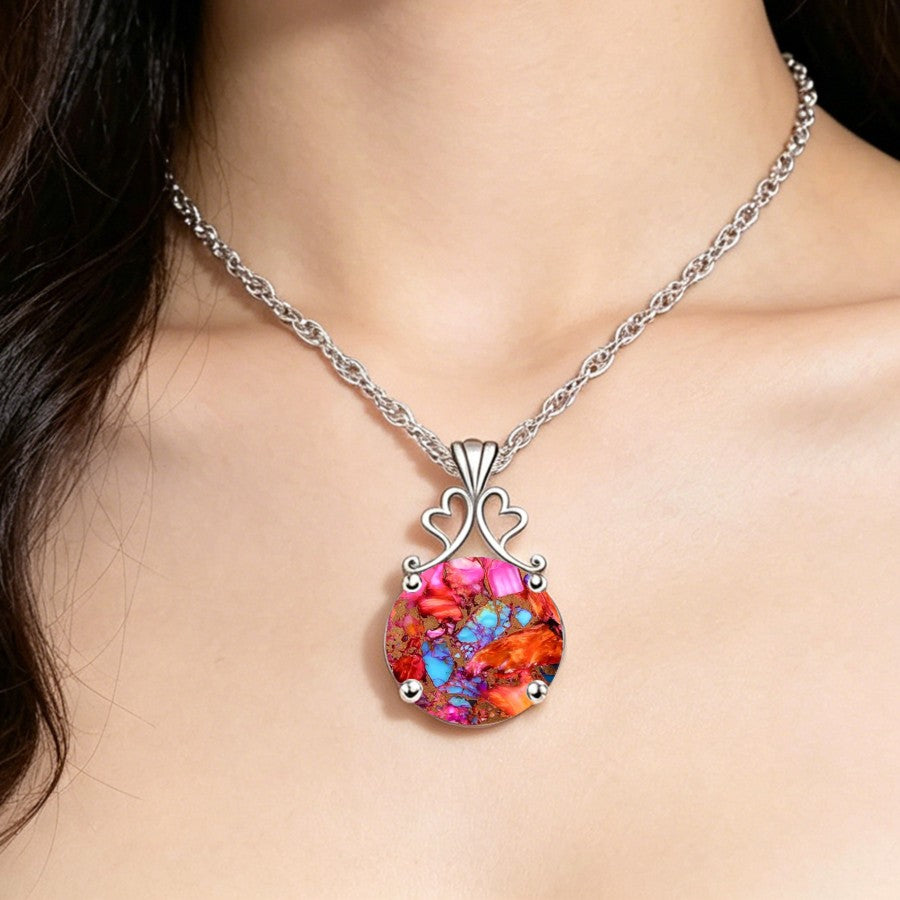 Colorful Mosaic Round Pendant Necklace