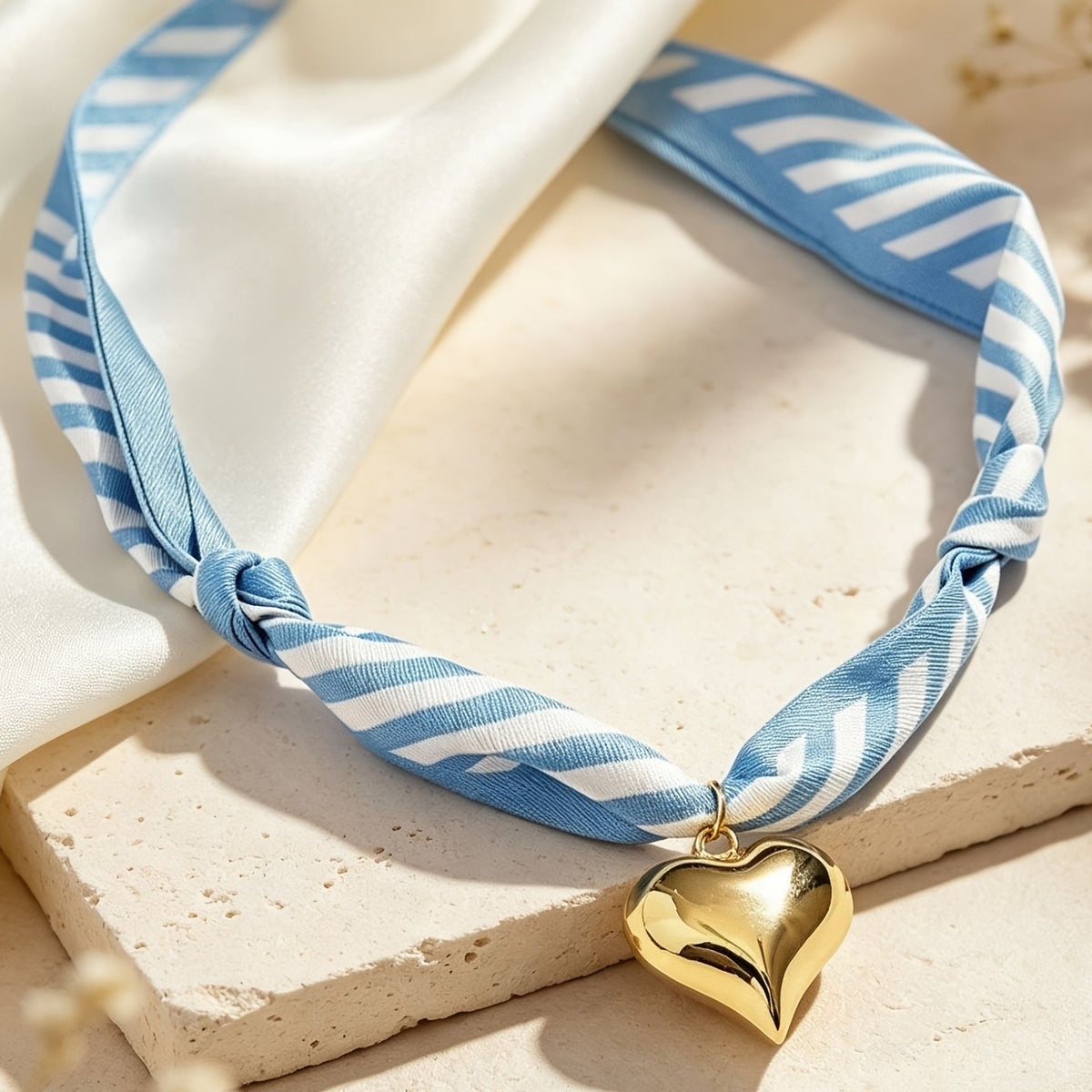 Striped Fabric Heart Necklace