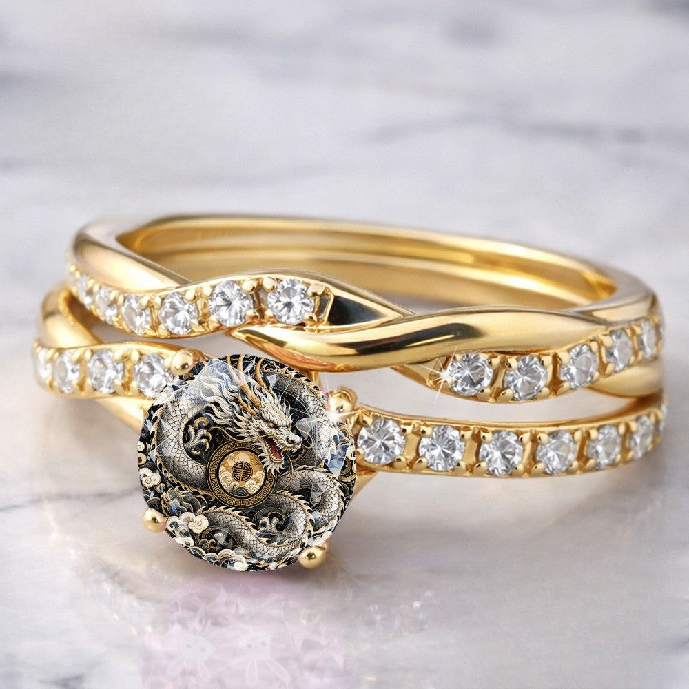 Dragon & Crystal Twisted Ring