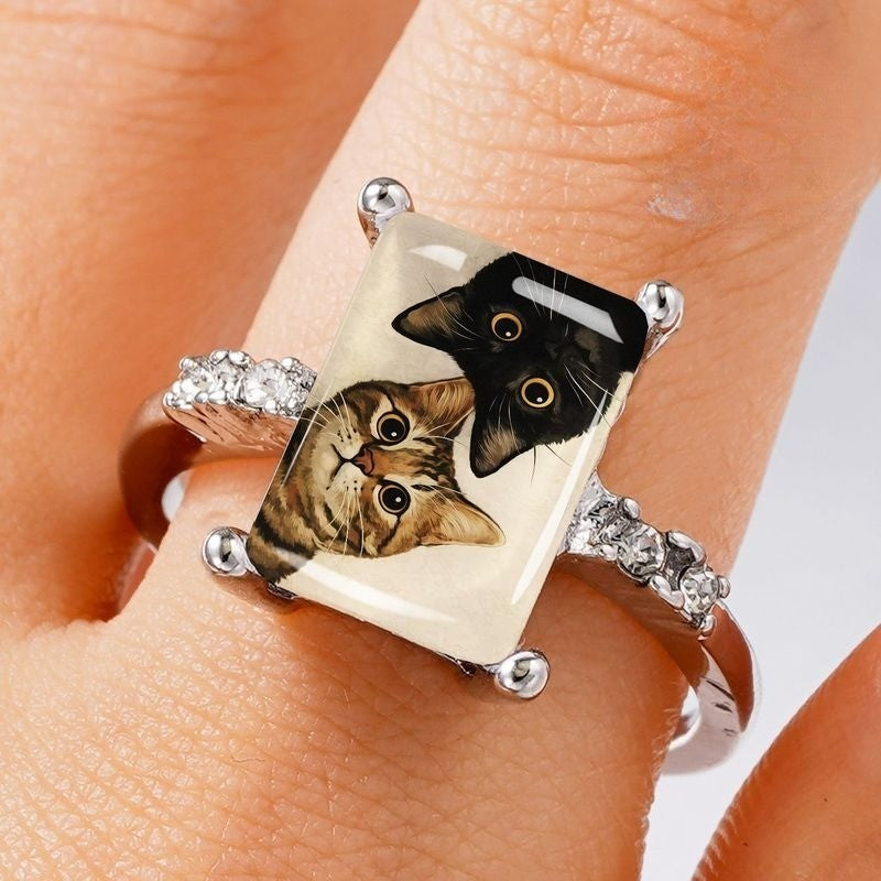 Two Cat Portrait Ring