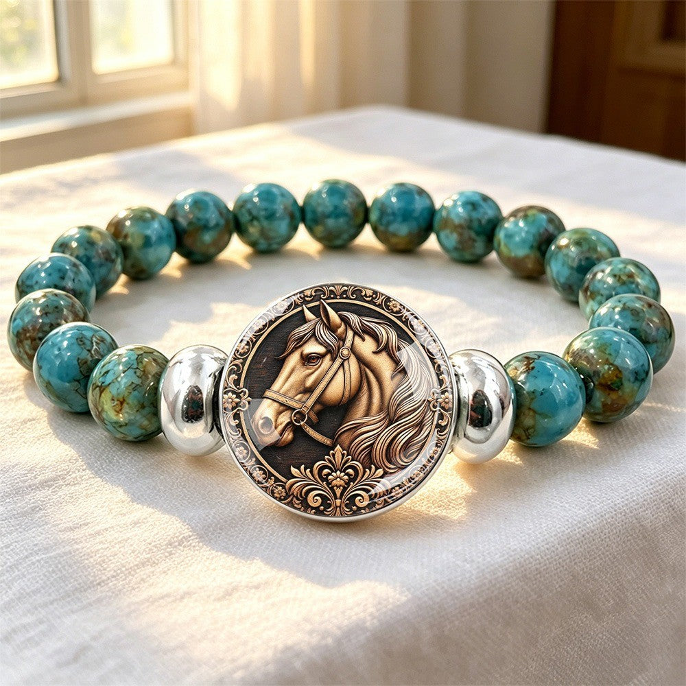 Ornate Horse Medallion Stone Bracelet