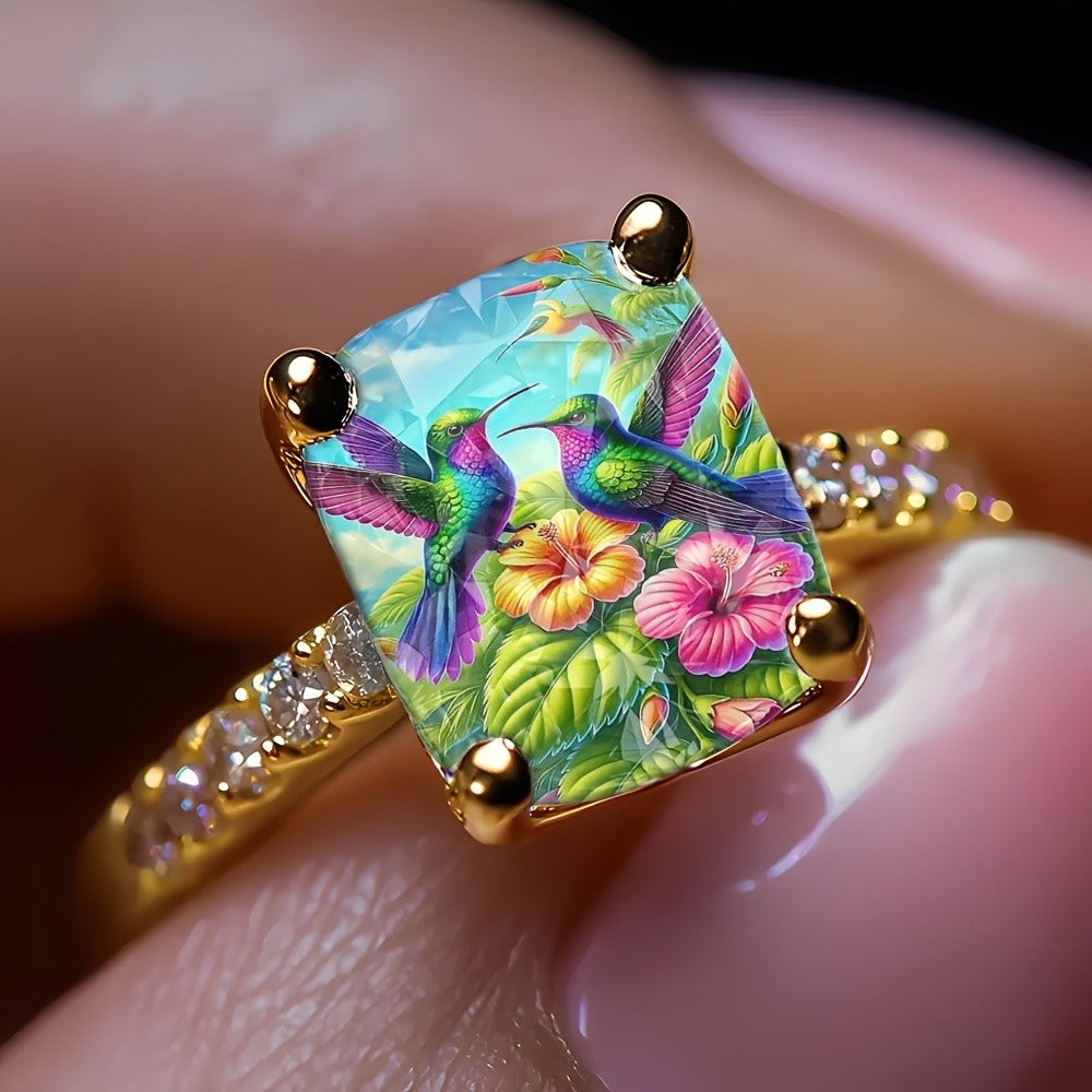 Tropical Hummingbird Square Ring