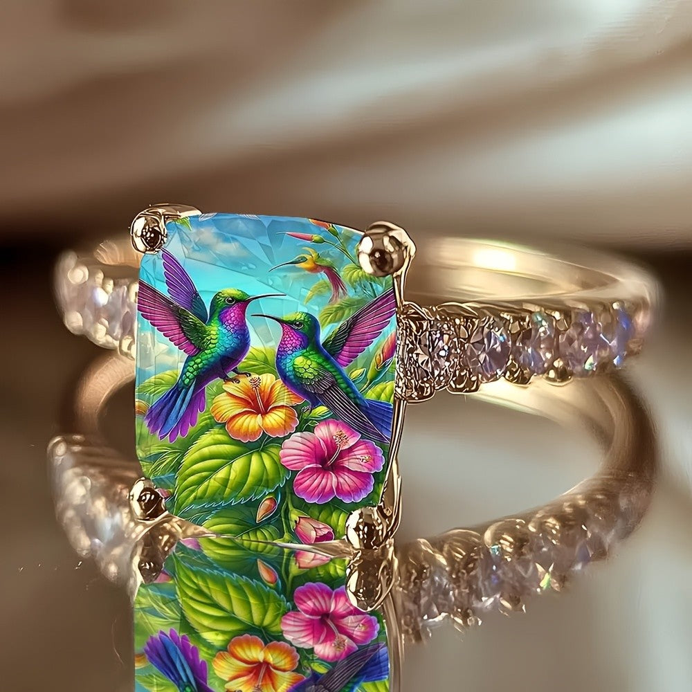 Tropical Hummingbird Square Ring