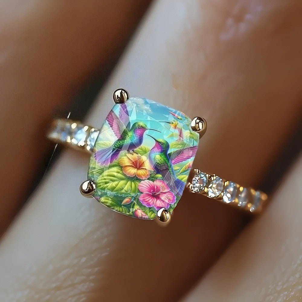 Tropical Hummingbird Square Ring