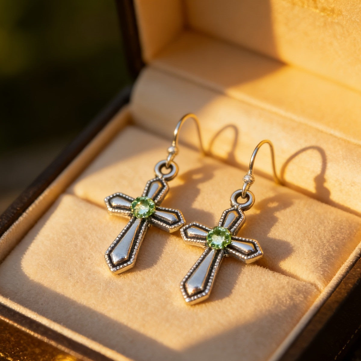 Purple Stone Cross Earrings