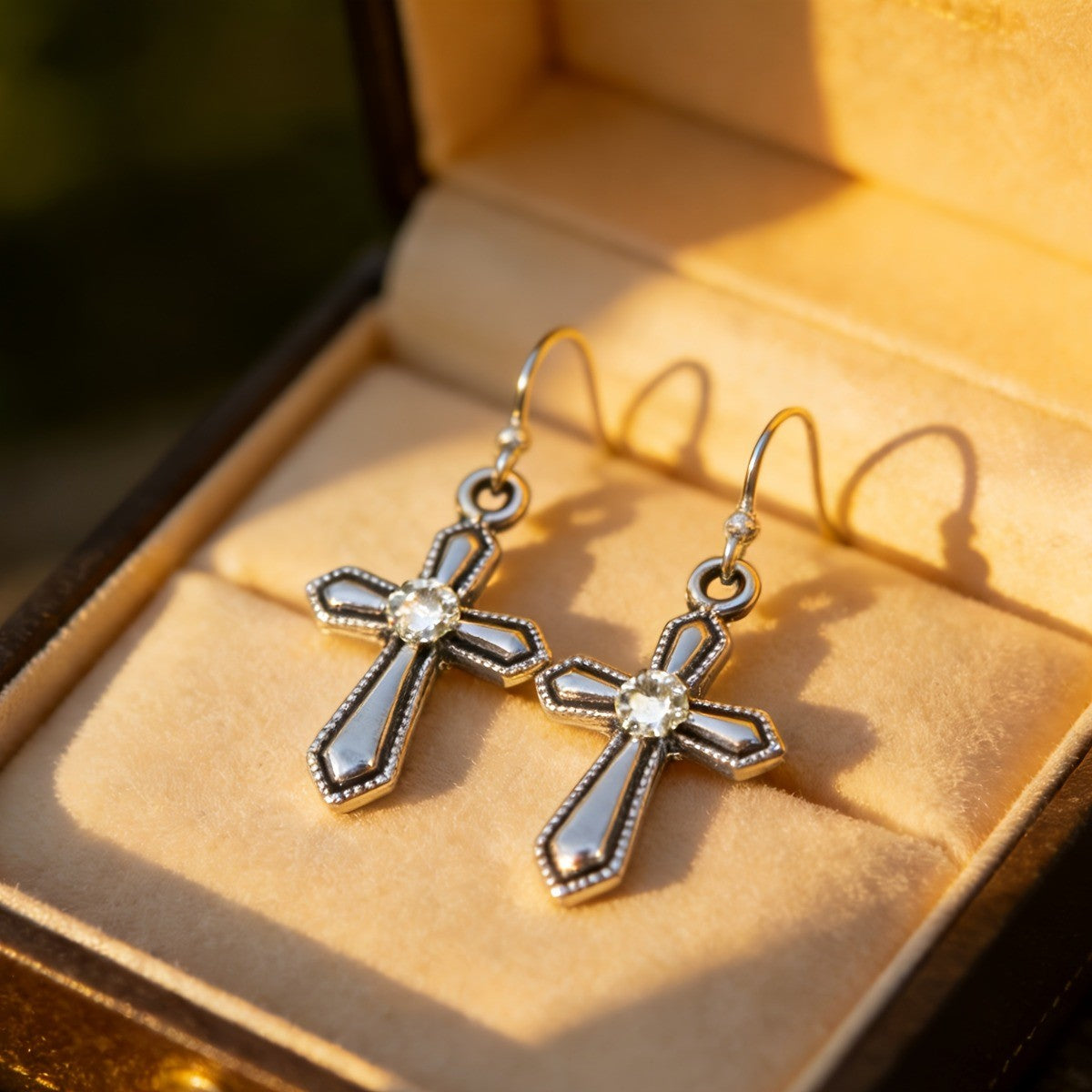 Purple Stone Cross Earrings